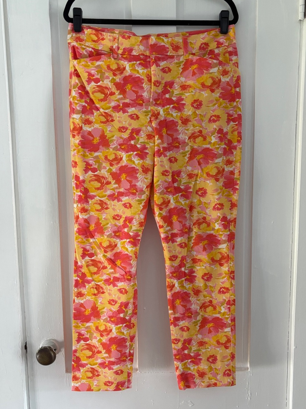 Old Navy High Waist Puxie Floral Cropped Jeans in Yellow & Pink